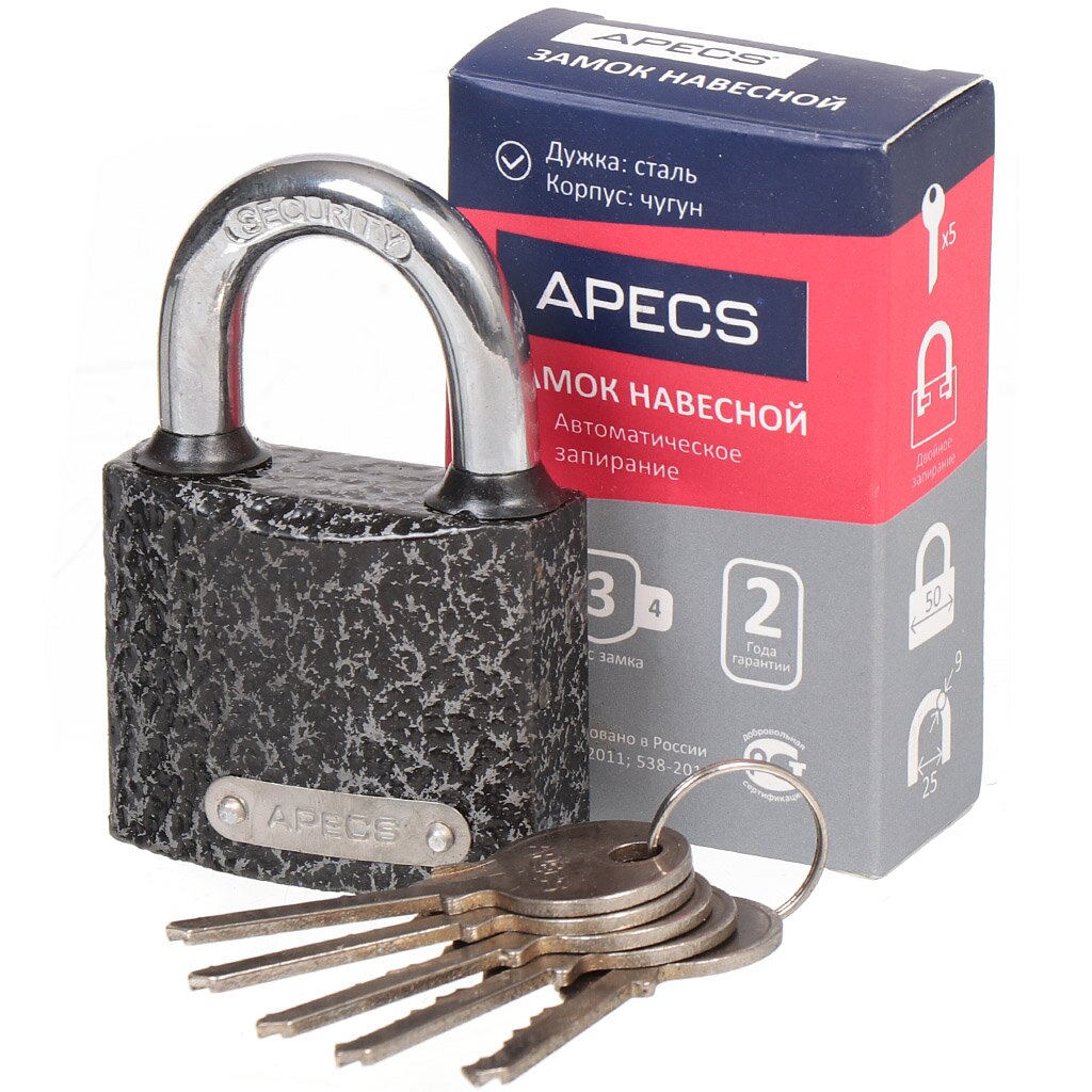 Замок навесной Apecs, PD-01-50, 18190, цилиндровый, 5 ключей семь ключей к успешным продажам