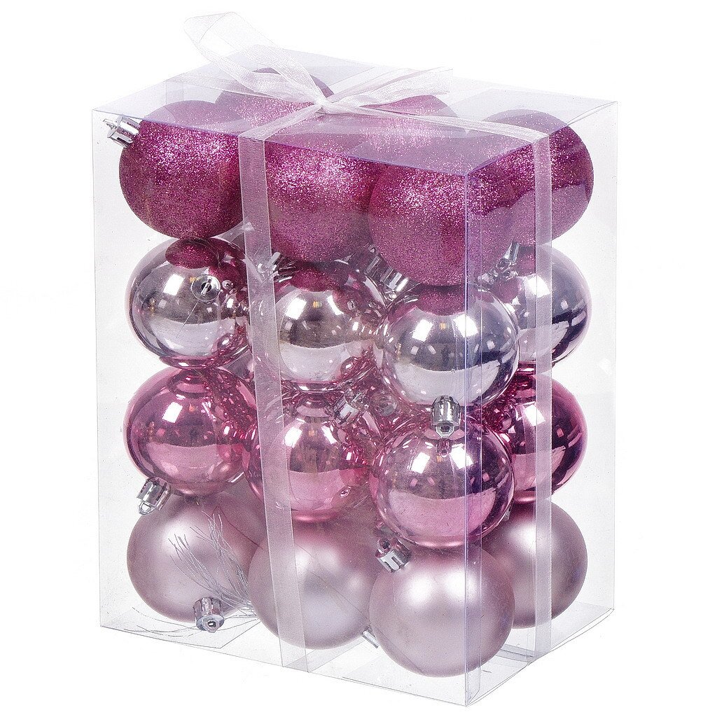Елочный шар 24 шт, розовый, 6 см, пластик, SYQB-0119270BP