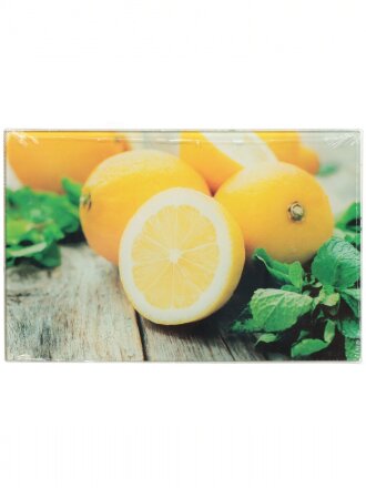Доска разделочная стекло, 28х18 см, прямоугольная, Мультидом, Лимон, VL48-68
