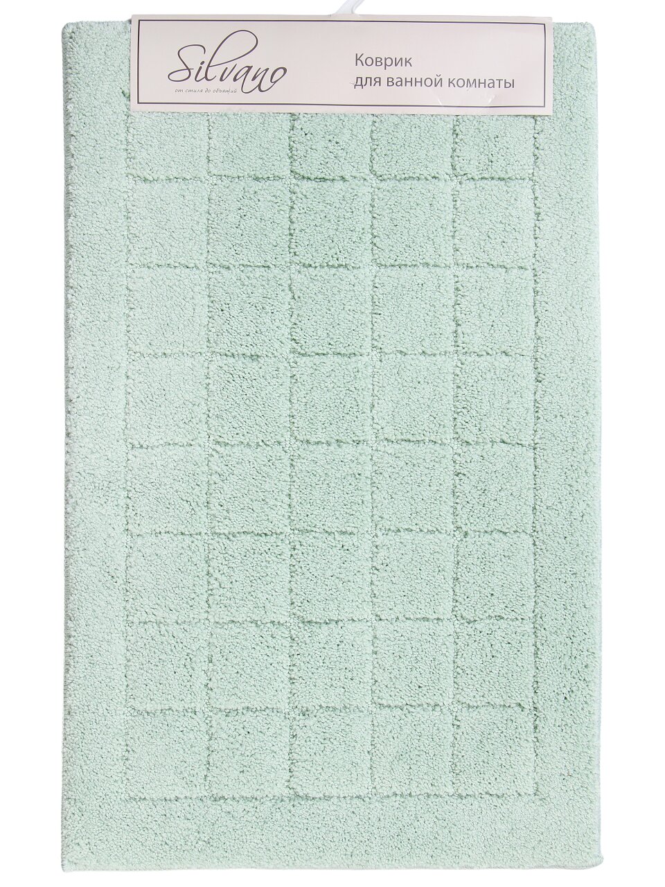 Коврик для ванной, 0.5х0.8 м, полиэстер, серо-голубой, Silvano, Клетка, Y4-11462
