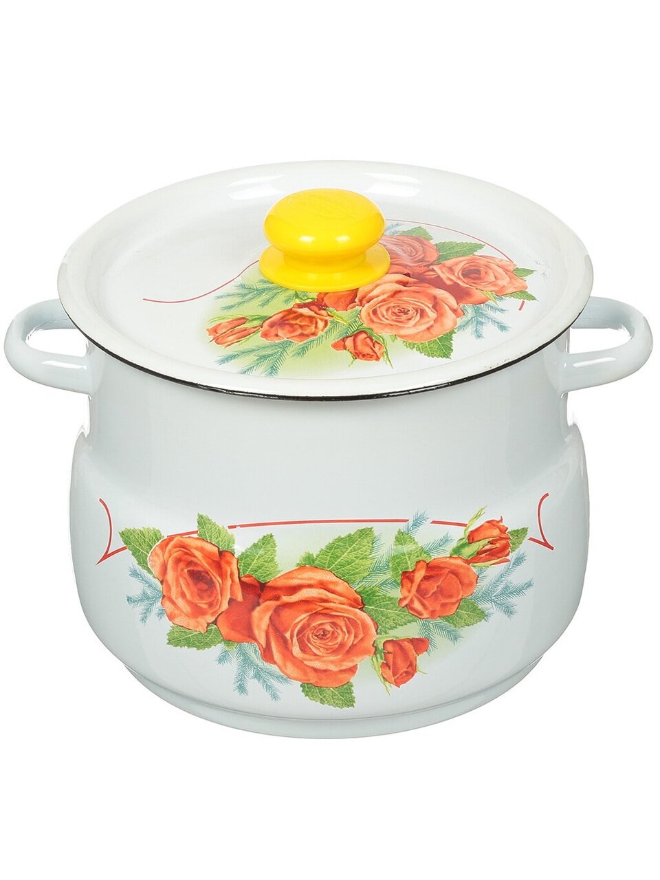 Кастрюля эмалированная сталь, 5.5 л, крышка сталь, декор в ассортименте, сферический, Сибирские товары, С1917.39, в ассортименте