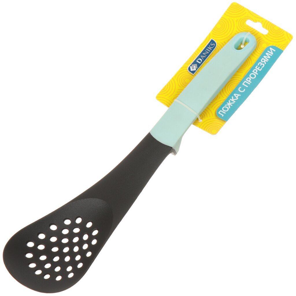 Ложка поварская нейлон, с прорезями, навеска, бирюзовая, Daniks, Матина, YW-KT078-4