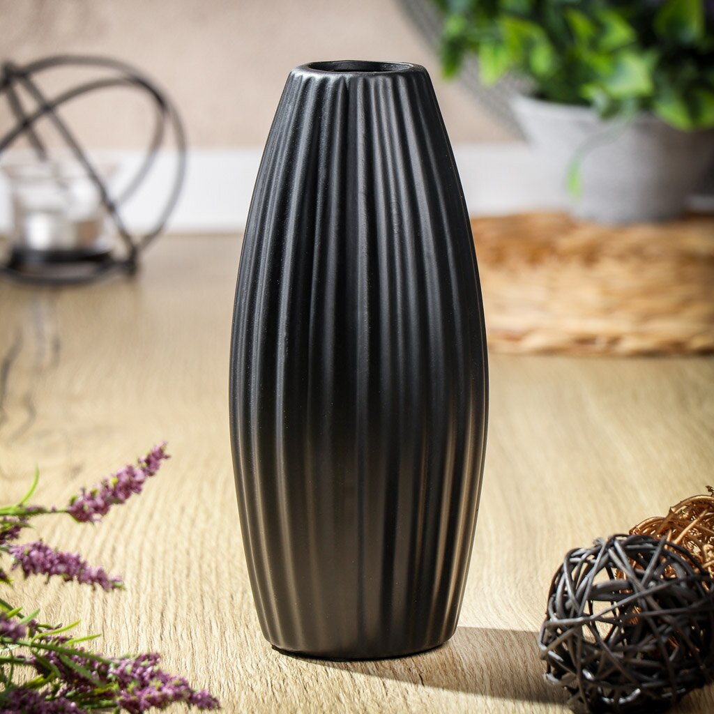 Ваза для сухоцветов керамика, настольная, 21 см, Хельсинки, Y4-6555, черная ваза для сухо ов керамика напольная 56х16 см ребристая jc 11814 черная