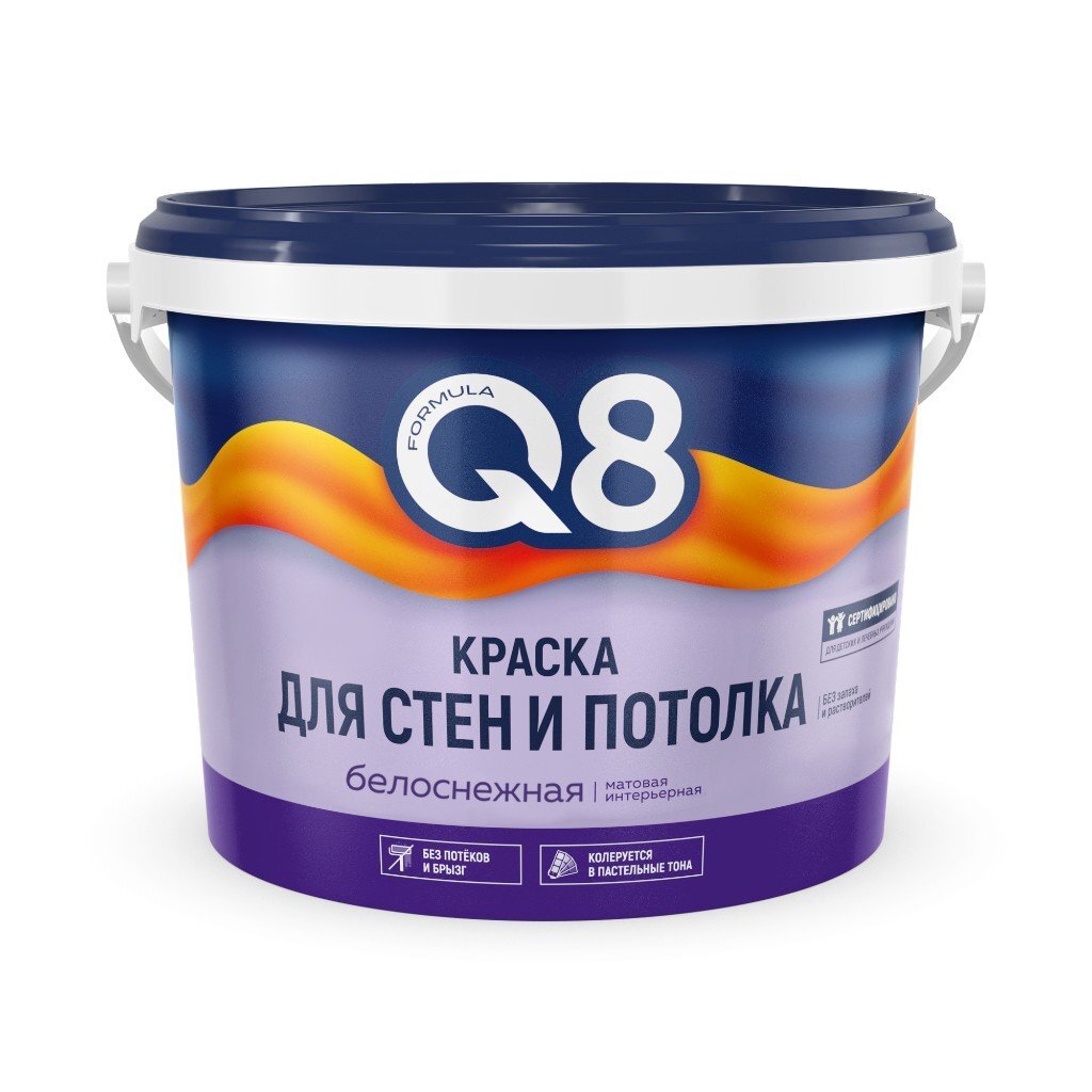 Краска воднодисперсионная, Formula Q8, акриловая, интерьерная, матовая, 13 кг