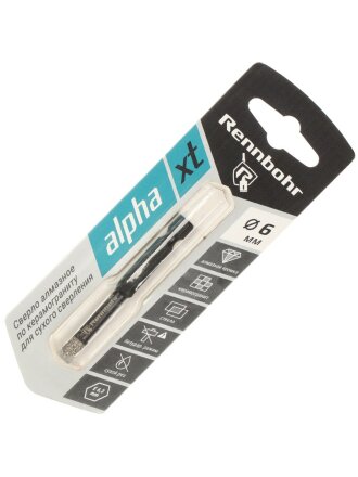 Сверло алмазное по керамограниту, Rennbohr, Alpha XT, Е6.3, диаметр 6 мм, сухой рез, шестигранник, 776106