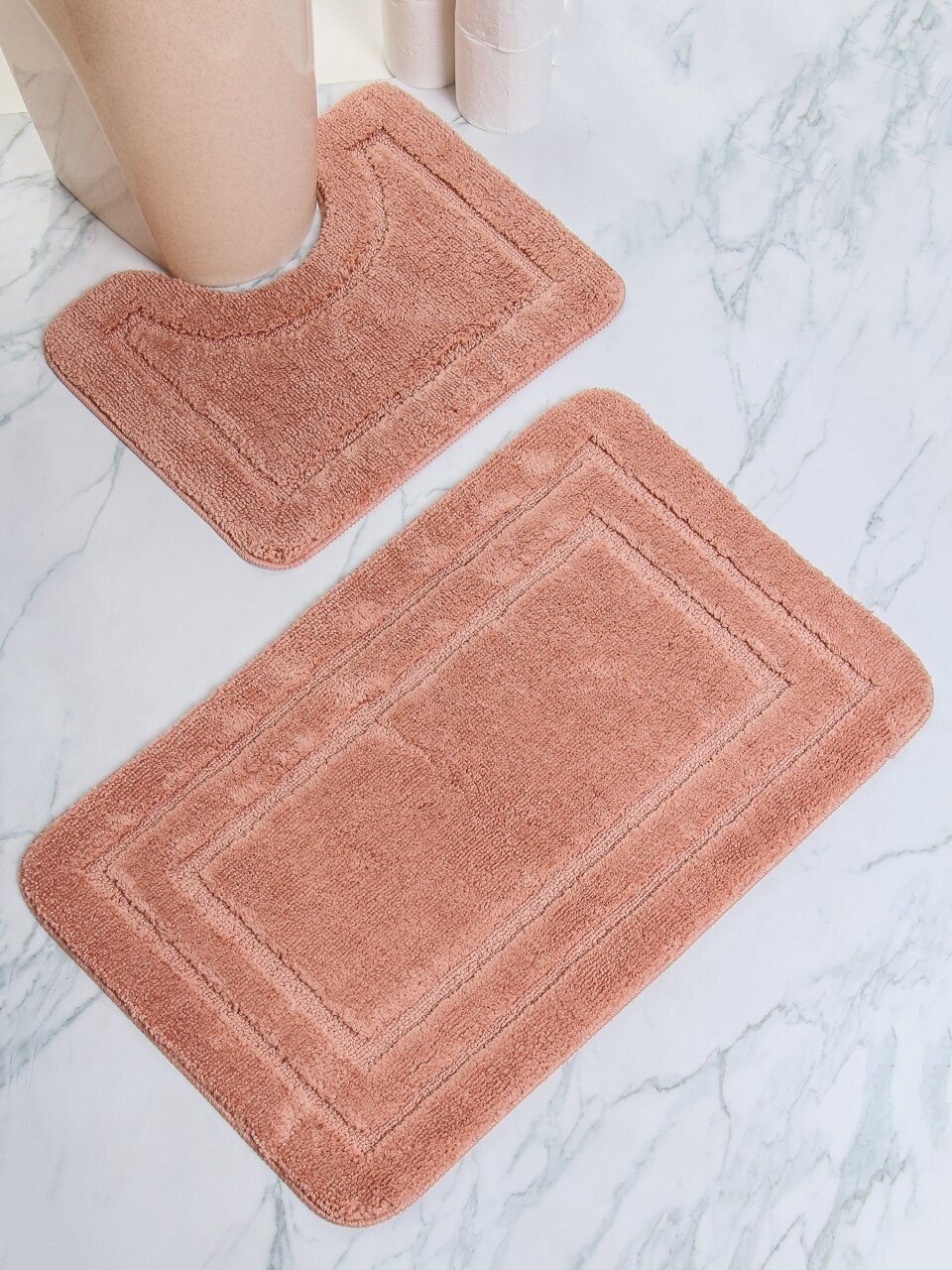 Набор ковриков для ванной и туалета, 2 шт, 0.5х0.8, 0.4х0.5 м, полиэстер, розовый, Silvano, Контур, Y4-11490