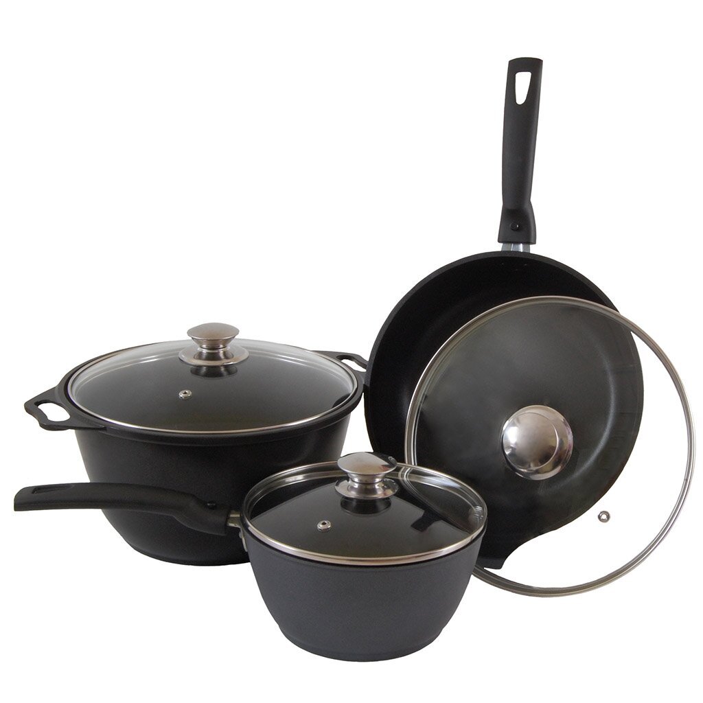 Набор посуды алюминий, антипригарное покрытие, 6 предметов, кастрюля 1.5,4 л, сковорода 24 см, Kukmara, нкп01а