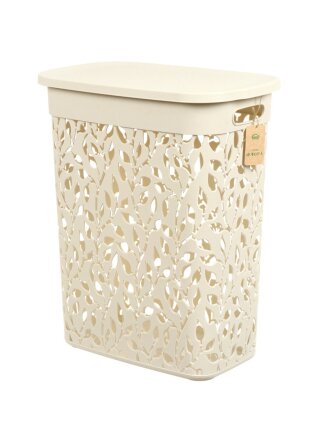 Корзина для белья, 35 л, 42х26.5х50.5 см, прямоугольная, пластик, белый ротанг, с крышкой, Idea, Флора, М 2620