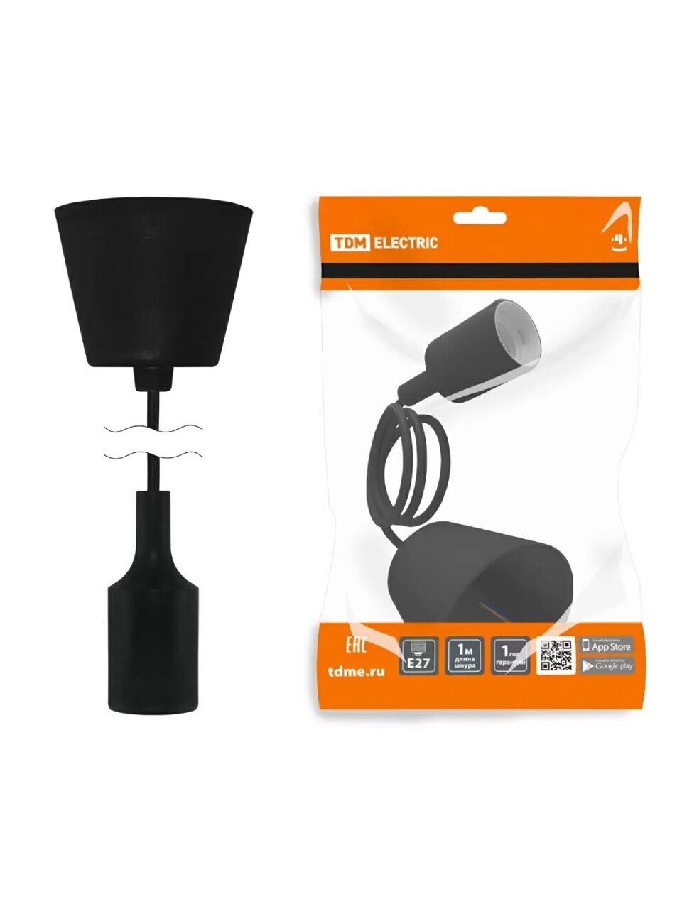 Патрон E27, подвесной, TDM Electric, пластик, черный, SQ0335-0062