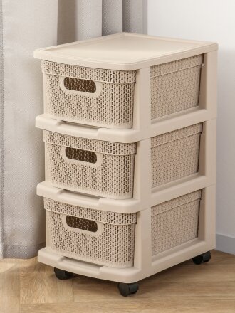 Комод 3 ящика, Ajur, 30х37х56.3 см, бежевый топаз, корзина, на колесиках, KL379522005, Keeplex