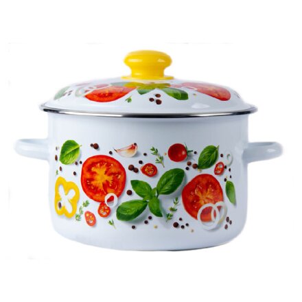 Кастрюля эмалированная сталь, 2 л, крышка сталь, цилиндрическая, Сибирские товары, Каприче, 3MD161P, белая, индукция