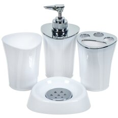 Набор для ванной 4 предмета, SPE16922-1, белоснежный, стакан, подставка для зубных щеток, дозатор для мыла, мыльница, Y8-2736