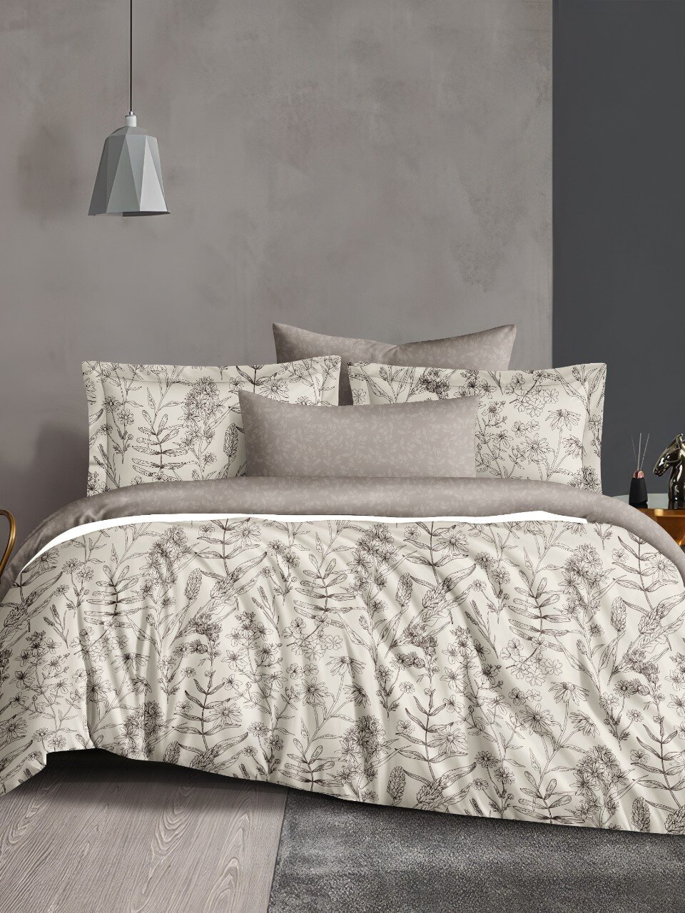 Постельное белье 2-спальное, простыня 200х220 см, 2 наволочки 70х70 см, пододеяльник 175х215 см, Silvano, сатин люкс, Цветы Коричневые 20/023-SLC/SLV