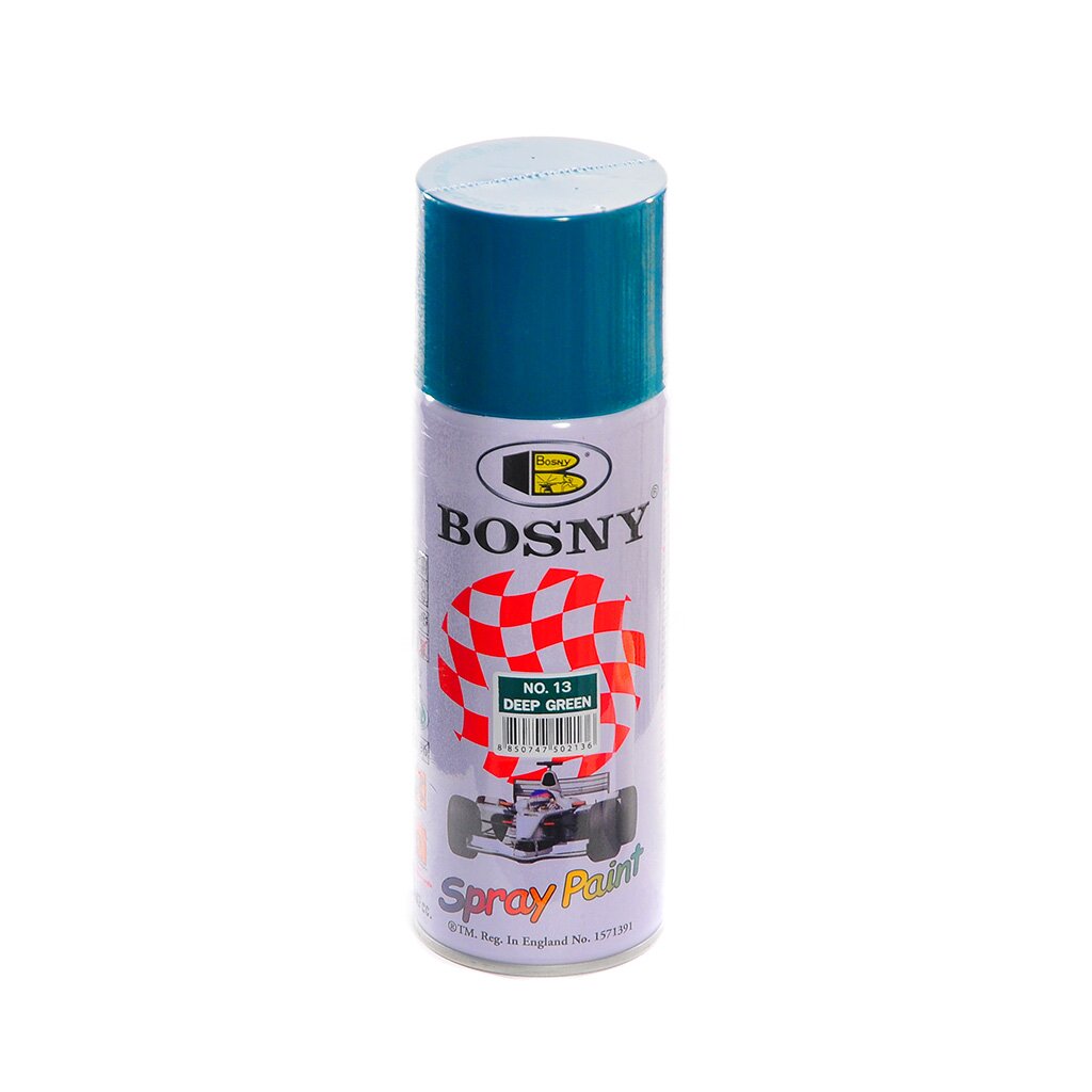Краска аэрозольная, Bosny, №13, акрилово-эпоксидная, универсальная, глянцевая, темно-зеленая, 0.4 кг
