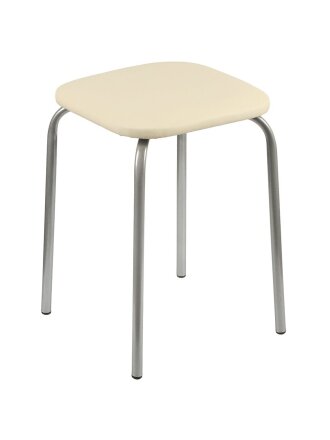 Табурет 310х310х435 мм, кремовый/серебро, сиденье квадратное, экокожа, на 4-х металлических опорах, Классик