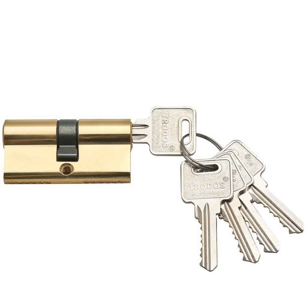 Личинка замка двери Trodos, ЦМ, 209208, 60 мм, золото, блистер, 5 ключей