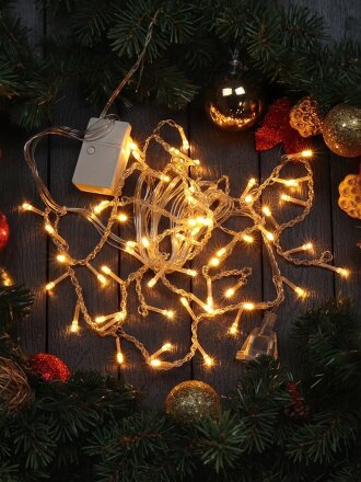 Гирлянда 56 ламп, 1.5х0.6 м, 8 режимов, Бахрома, теплый белый свет, прозрачная, в помещении, сетевая, LED