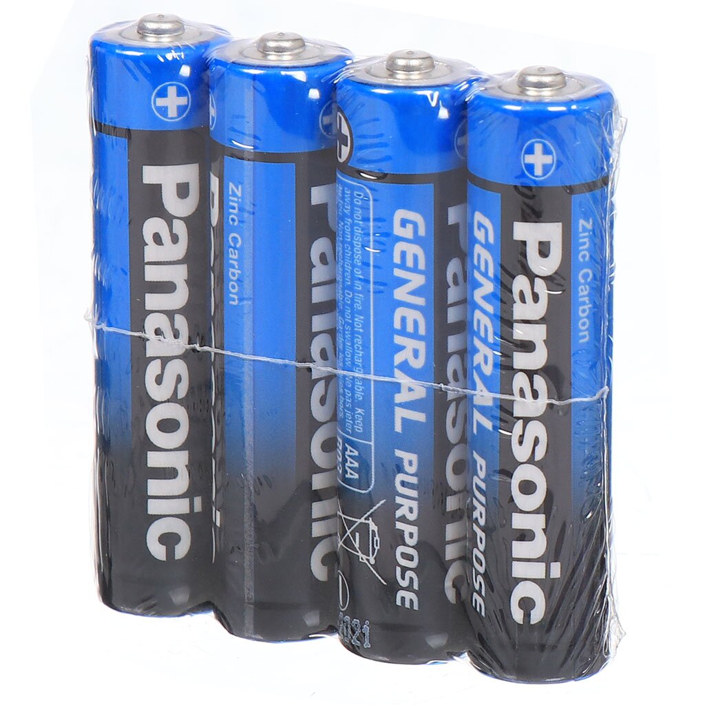 Батарейка Panasonic, ААА (LR03, R3), Zinc-carbon General Purpose, солевая, 1.5 В, спайка, 4 шт батарейка panasonic 9v 6lr61 6f22 zinc carbon солевая 9 в блистер