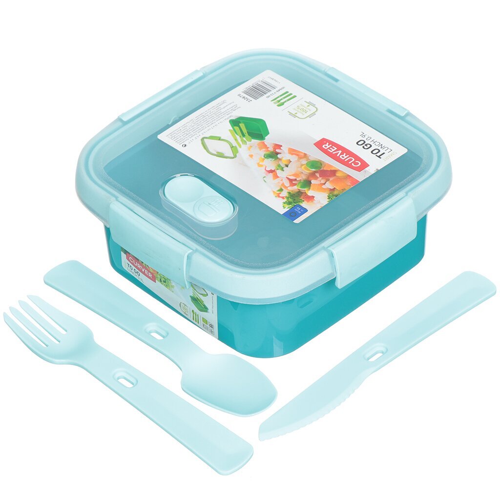 Конт д/СВЧ квадрат+стол приборы 0,9л TO GO голуб CURVER