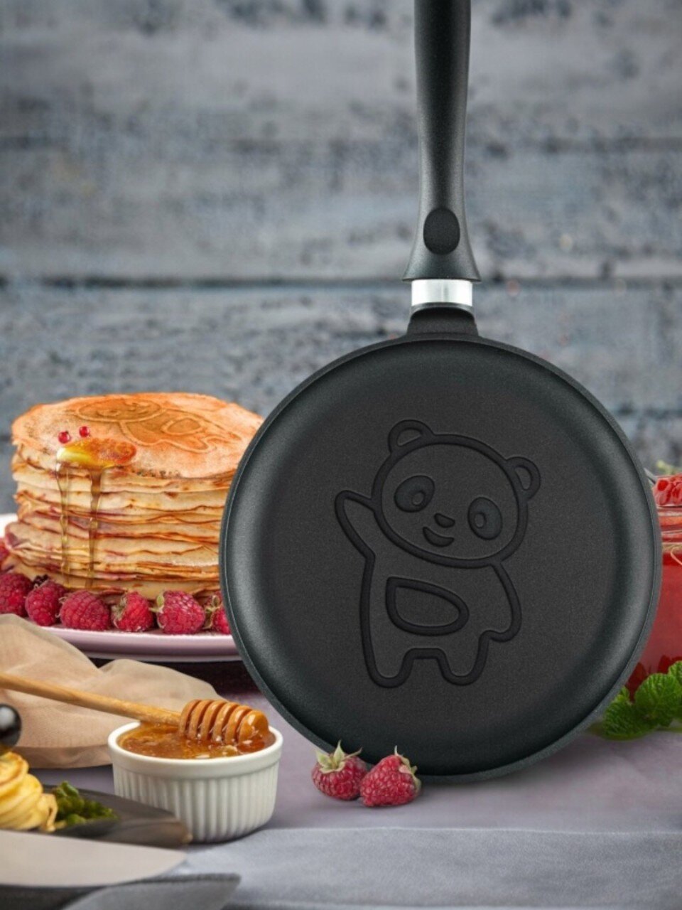 Блинница алюминий, 24 см, антипригарное покрытие, Нева Металл Посуда, Панда, 6224пн, бакелитовая ручка