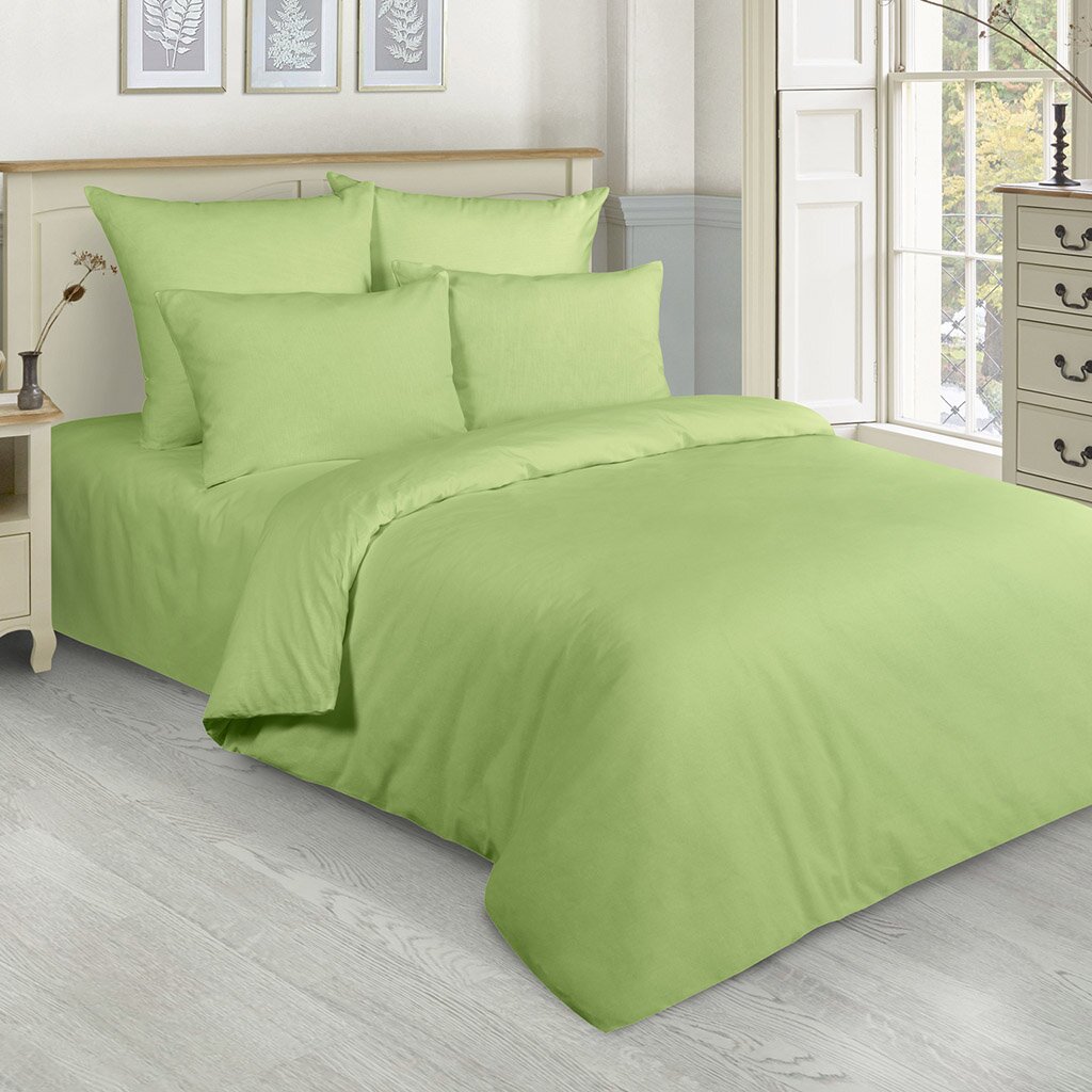 Постельное белье Satin's 2-спальное микрофибра (простыня 180х215 см, 2 наволочки 70х70 см, пододеяльник 175х215 см) Жатка зеленый однотонный
