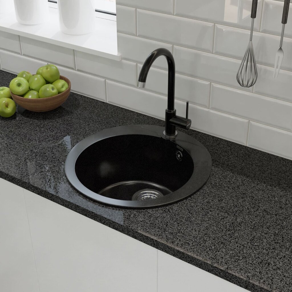 Мойка кухонная врезная, GranFest, Rondo, искусственный мрамор, 475 мм, + сифон, черная, GF-R-480 kaizer пемза для педикюра со щеткой искусственный камень