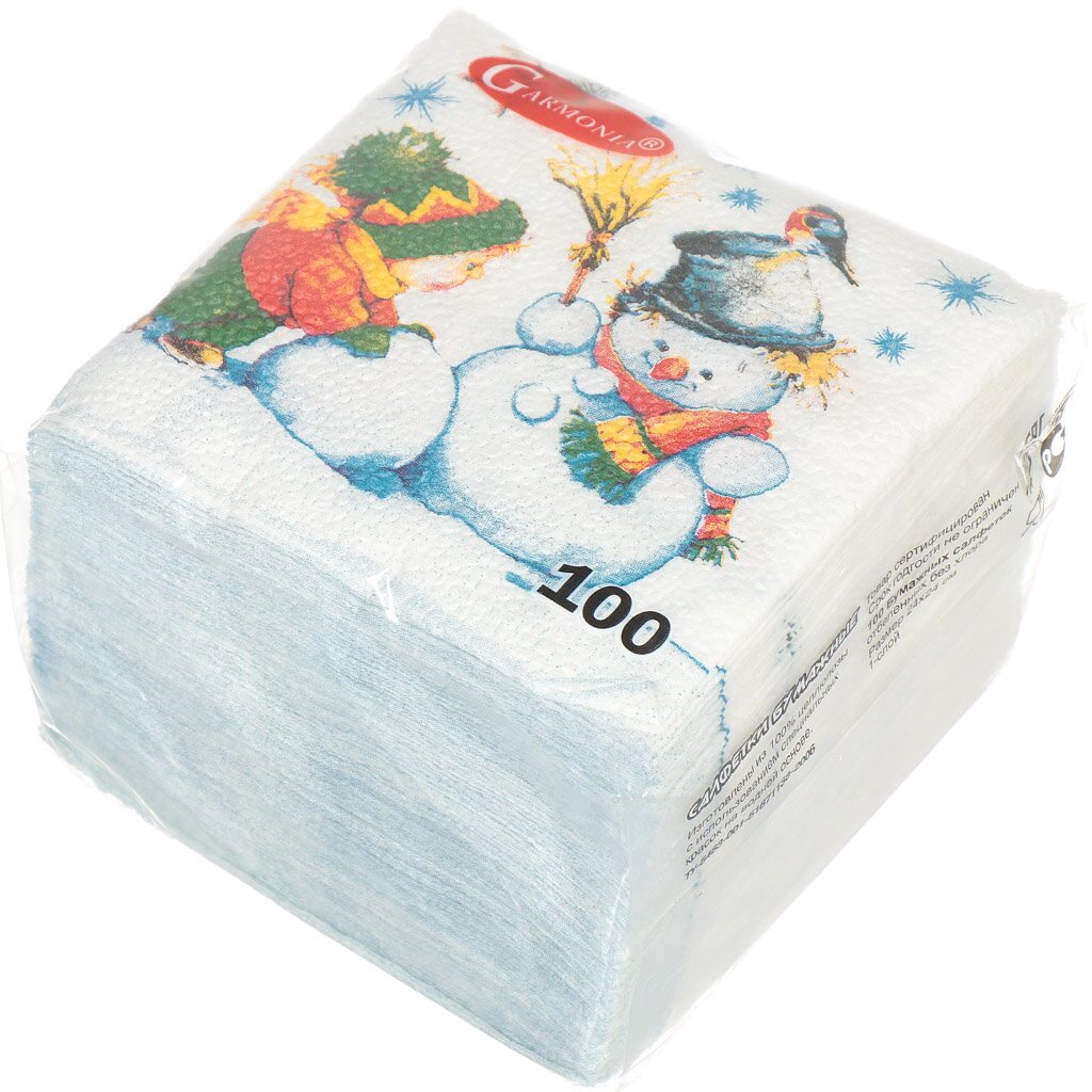 Салфетки бумажные Гармония Цвета, Снеговик и дети, 100 шт, 24х24 см