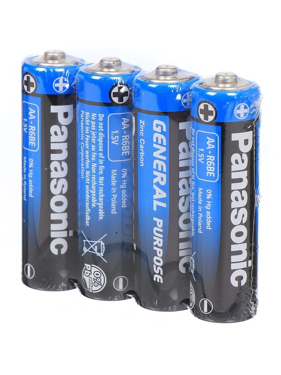 Батарейка Panasonic, АА (R6, 15D), General Purpose, солевая, 1.5 В, спайка, 4 шт