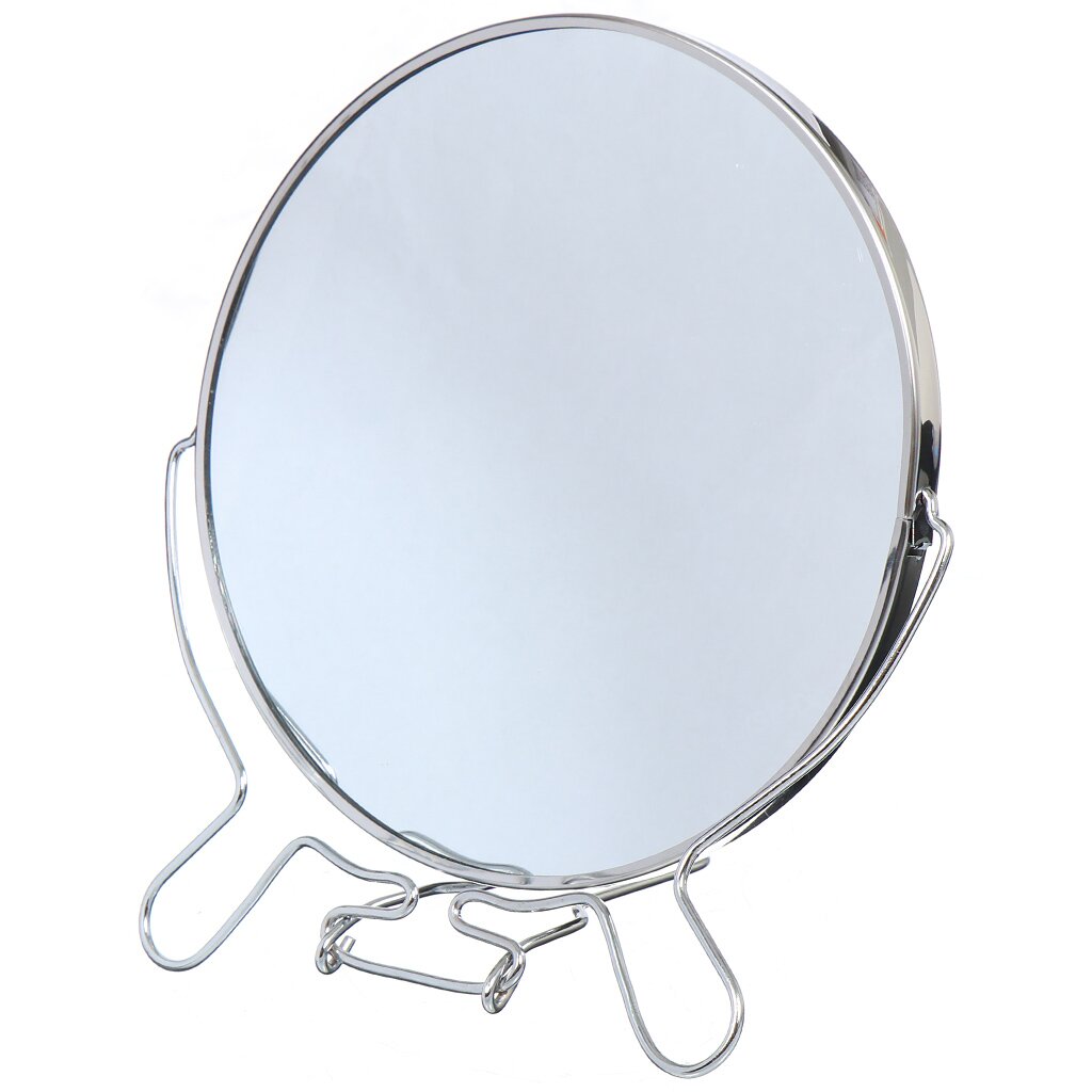 Зеркало настольное, 19.5 см, металл, двухстороннее, круглое, с увеличением, хром, JC-9297
