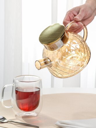 Чайник заварочный стекло, 1 л, с ситечком, Y6-10052/B050150, золотой