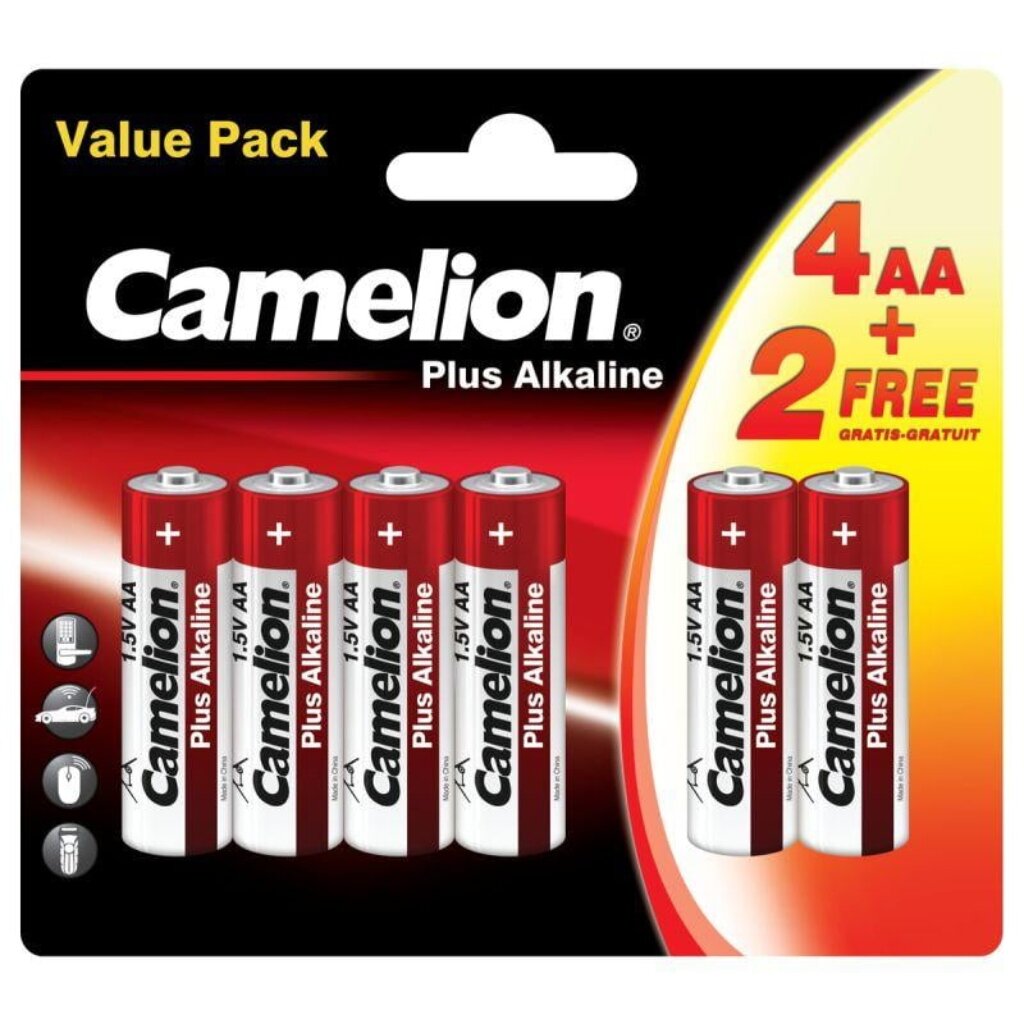 Батарейка Camelion, АА (LR6, 15A), Plus Alkaline, щелочная, 1.5 В, блистер, 4+2 шт, 15308