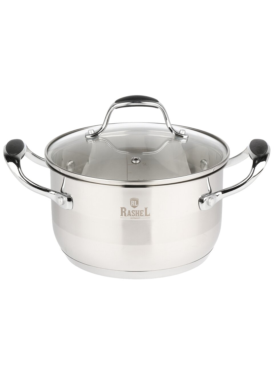 Кастрюля нержавеющая сталь, 2.6 л, крышка стекло, RasheL, R-26-18, серая, индукция