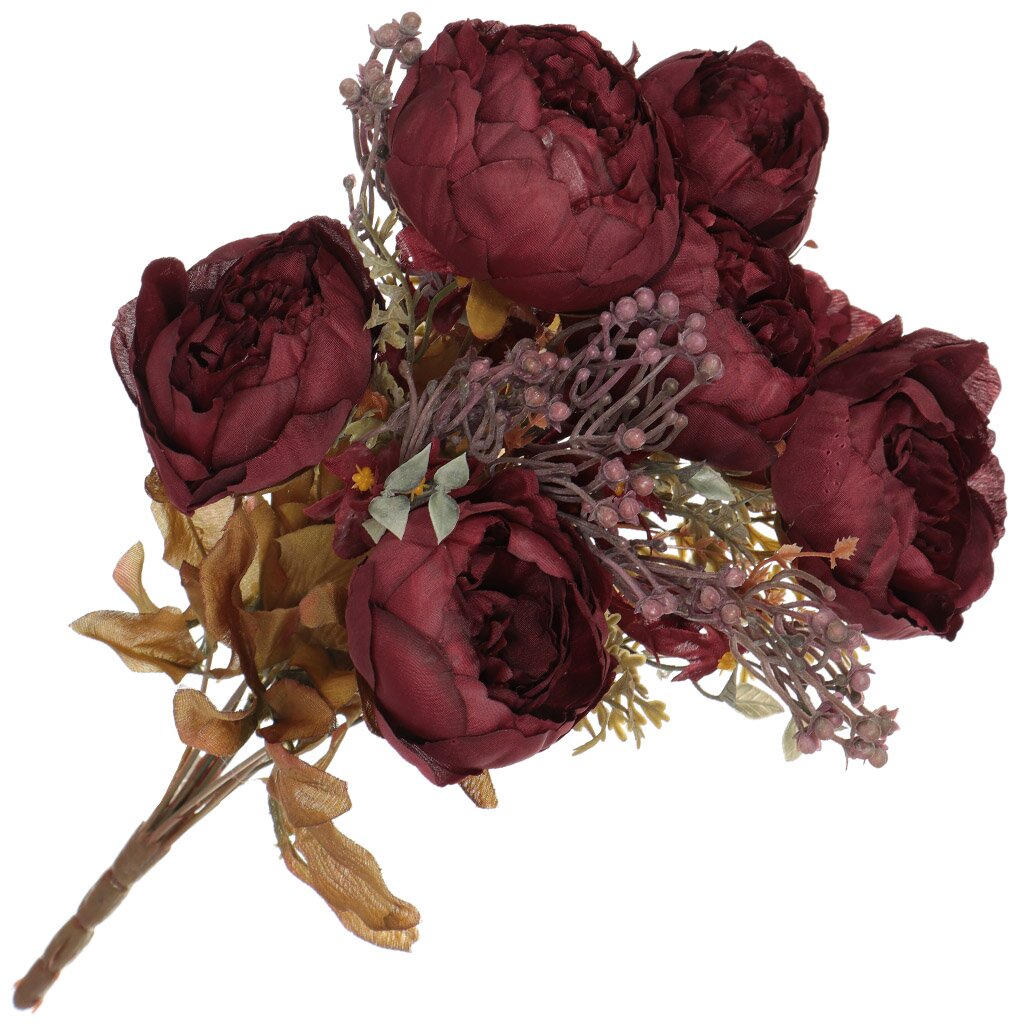 Цветок искусственный декоративный Букет роз, 47 см, бордовый, Y3-1520 ок искусственный декоративный тинги композиция бордовый