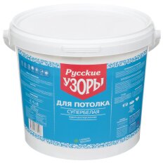 Краска воднодисперсионная, Русские узоры, для потолков, матовая, супербелая, 6.5 кг
