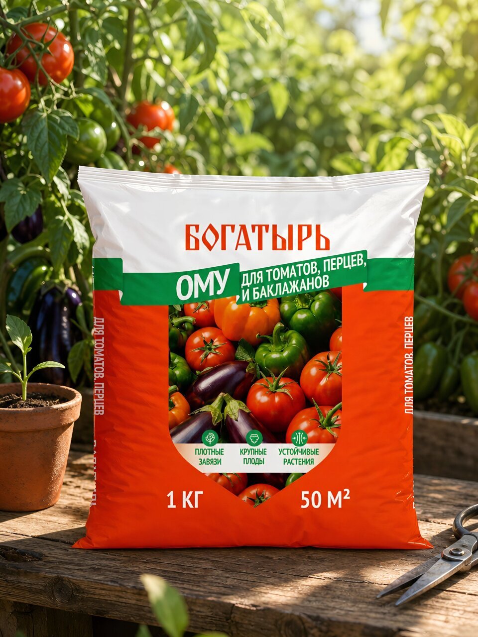 Удобрение Богатырь, для томатов, перцев, баклажанов, органоминеральное, 1 кг, Лама Торф