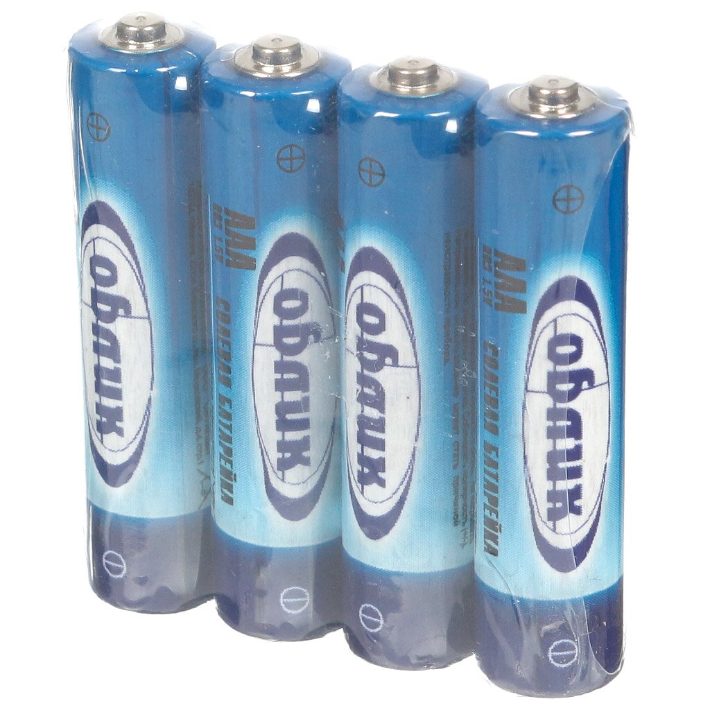 Батарейка Облик, ААА (R03), солевая, спайка, 4 шт, 7533 батарейка panasonic d r20 zinc carbon general purpose солевая 1 5 в спайка 2 шт