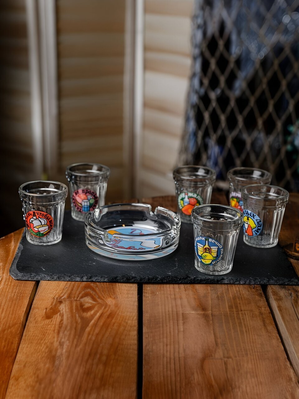 Набор для спиртного 7 предметов, стекло, стопка 50 мл 6 шт, пепельница, подарочная упаковка, Декостек, Тосты, 1210-Д