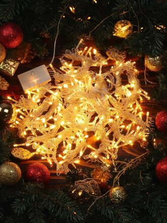 Гирлянда 320 ламп, 3х2 м, 8 режимов, Занавес, теплый белый свет, прозрачная, в помещении, сетевая, LED