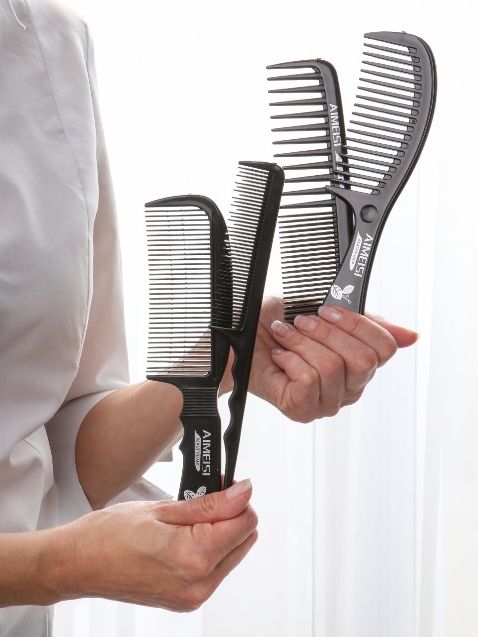 Набор расчесок-гребней пластик, пластиковая ручка, 4 шт, A100081