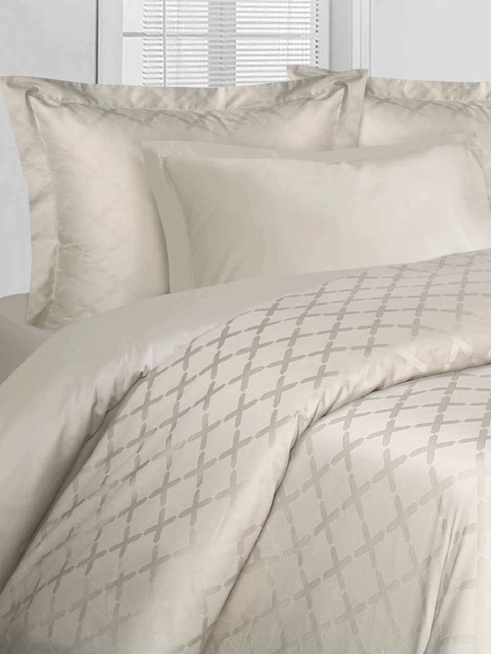 Постельное белье 2-спальное, простыня 215х240 см, 2 наволочки 70х70 см, 2 наволочки 50х70 см, пододеяльник 175х210 см, Mona Liza, сатин-жаккард, Mona Liza Royal, Royal Штрих ванильный