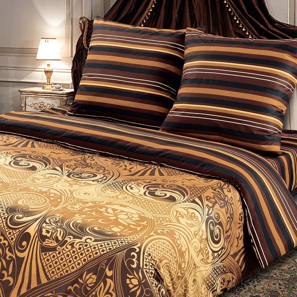 Постельное белье 1.5-спальное, простыня 150х215 см, 2 наволочки 70х70 см, пододеяльник 145х215 см, АртПостель, поплин, Арабика