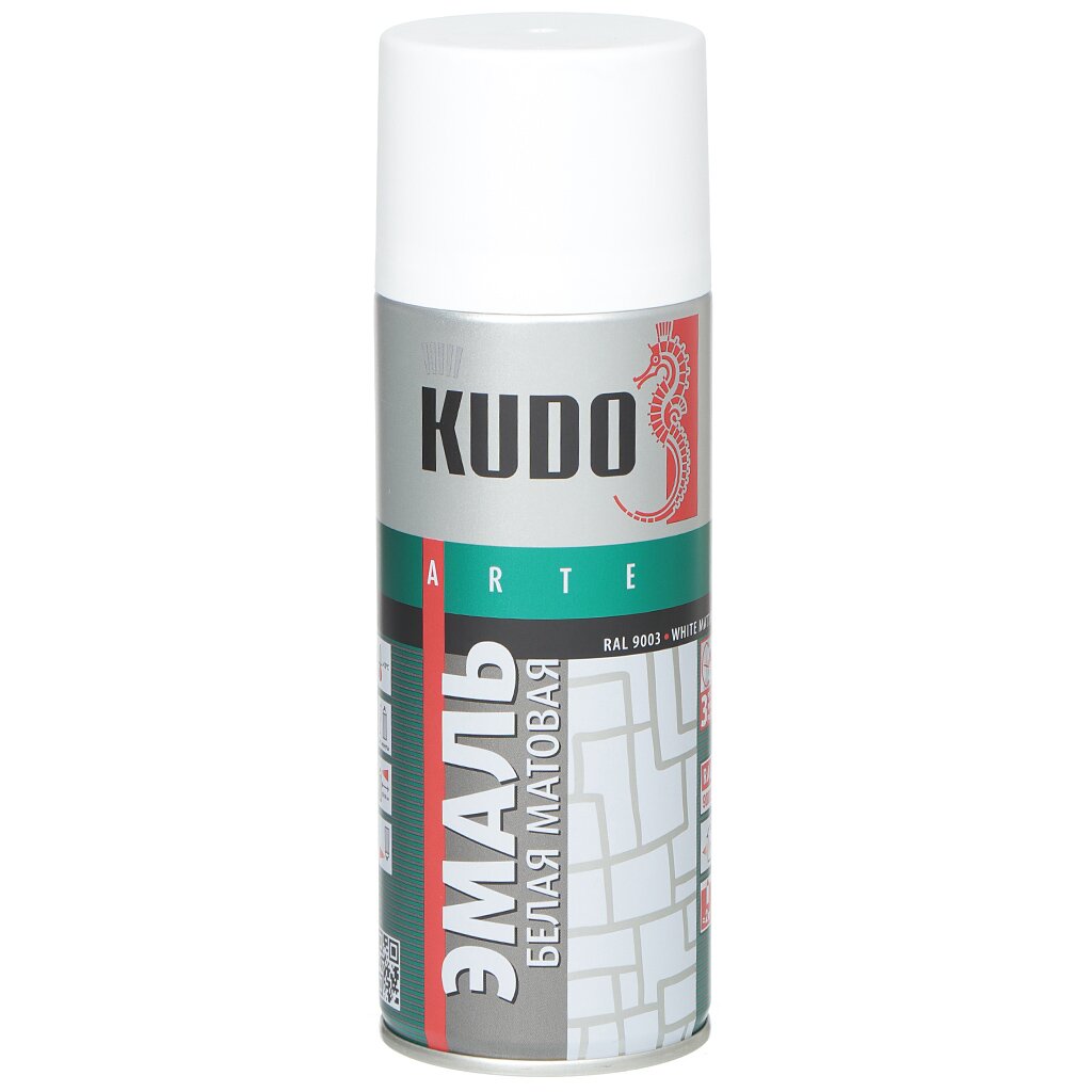 Эмаль аэрозольная, KUDO, универсальная, алкидная, матовая, белая, 520 мл, KU-1101 эмаль аэрозольная kudo для ванн и керамики алкидная глянцевая белая 520 мл ku 1301