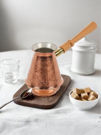 Турка 0.3 л, медь, съемная ручка, ручка деревянная, блистер, TimA, Турчанка, ТУ-300сб