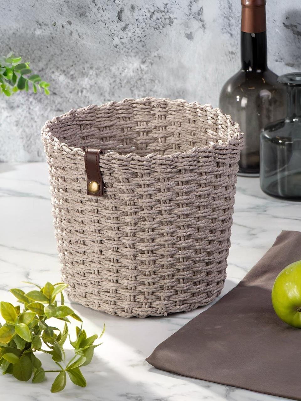 Корзина 22х21х24 см, круглая, плетеная, серая, Y4-8953