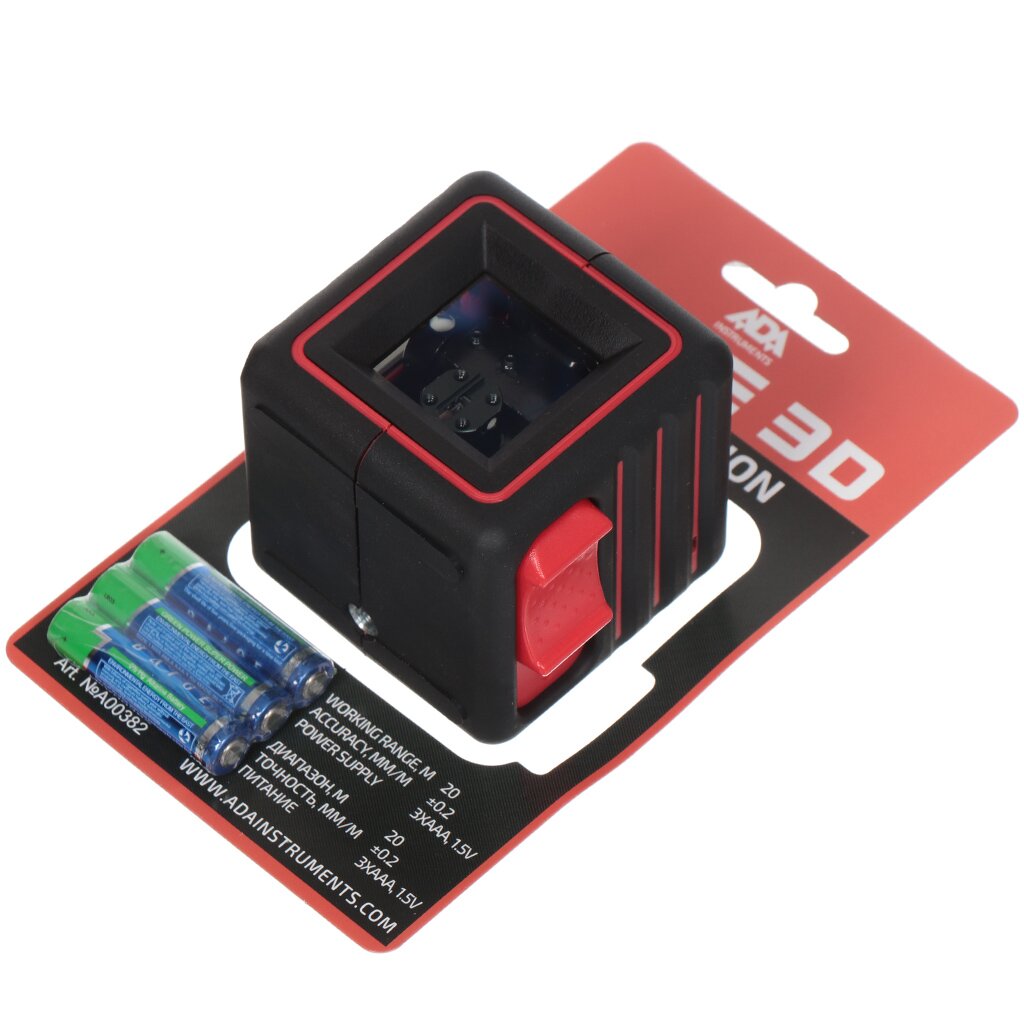 Уровень лазерный, 2/20 мм/м, самовыравнивание, ADA, Cube 3D Basic Edition, А00382 лазерный уровень ada cube 3d basic edition а00382 точность 0 2 мм м красный лазер 2 луча