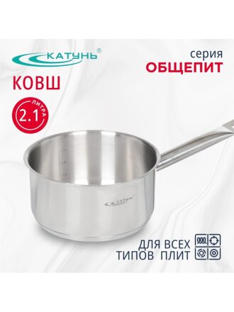 Ковш нержавеющая сталь, 2.1 л, ручка нержавеющая сталь, индукция, Катунь, Общепит, КТ-ОБ-КВ-18