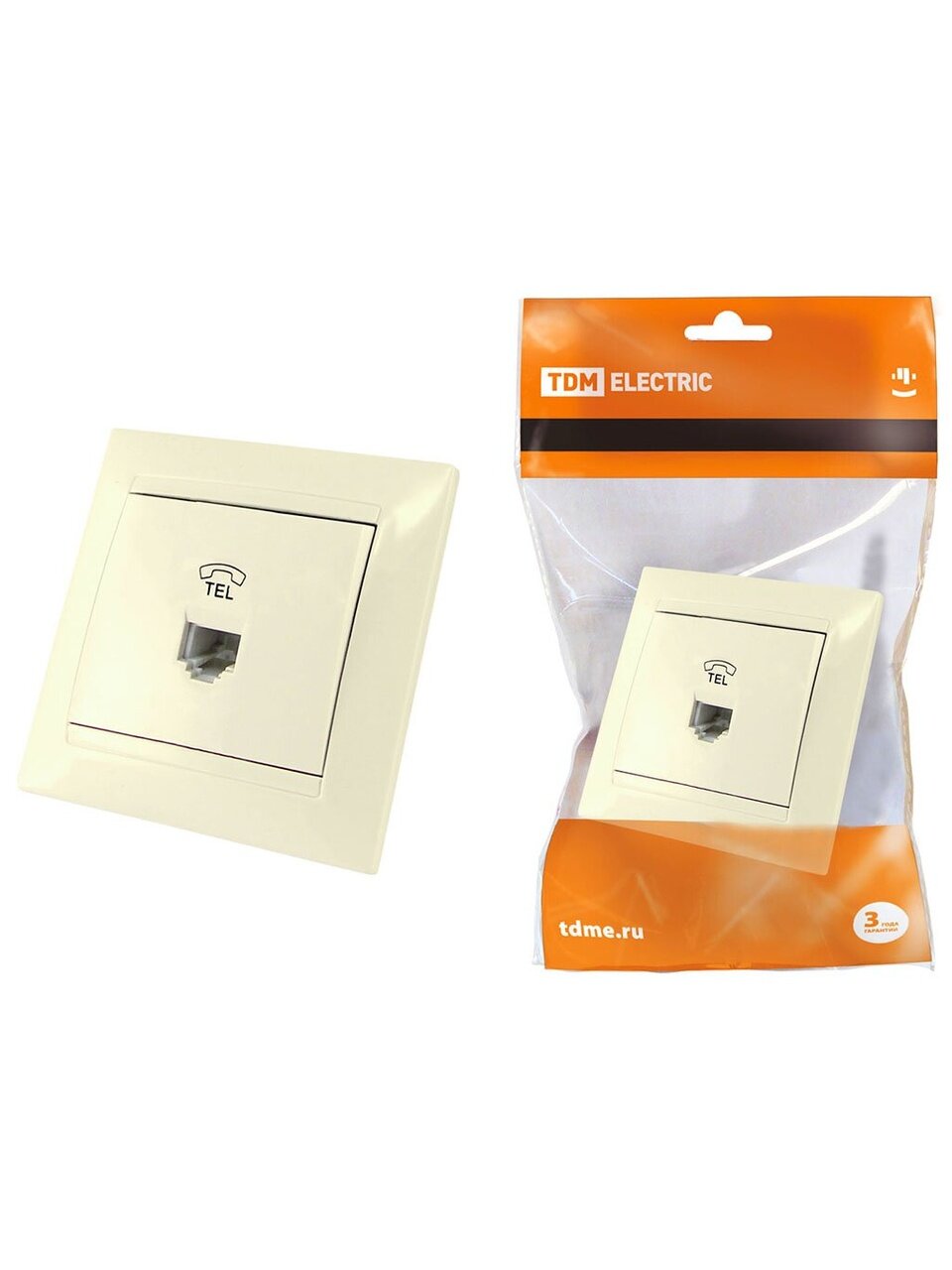 Розетка телефонная скрытой установки, без заземления, слоновая кость, TDM Electric, Лама RJ11, SQ1815-0115