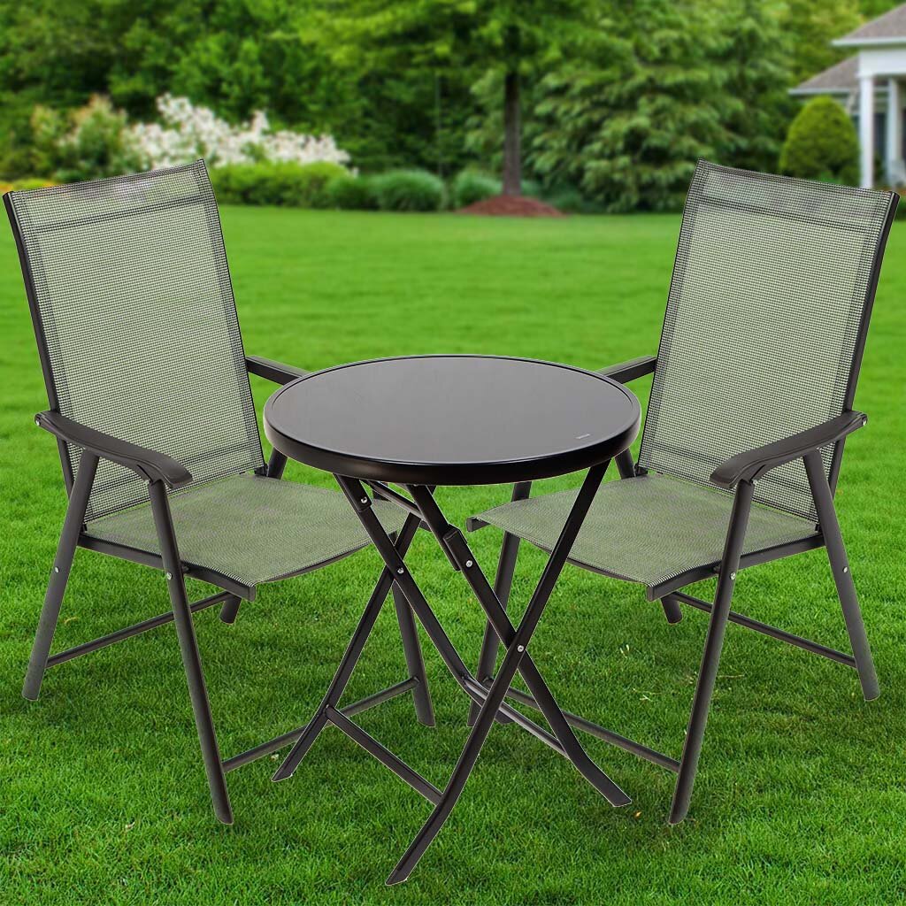 Мебель садовая Твикс, черная, стол, 60х60 см, 2 кресла, 120 кг, Y84-0001 стол грация 110 см нераздвижной стекло опоры хром подстолье белёный дуб