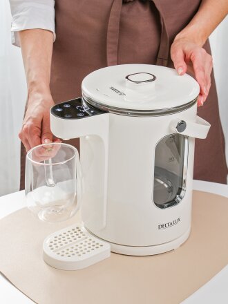 Термопот Delta Lux, DE-1701, белый, 3 л, 1600 Вт, скрытый нагревательный элемент, 13 режимов поддержания температуры, LCD-дисплей, пластик