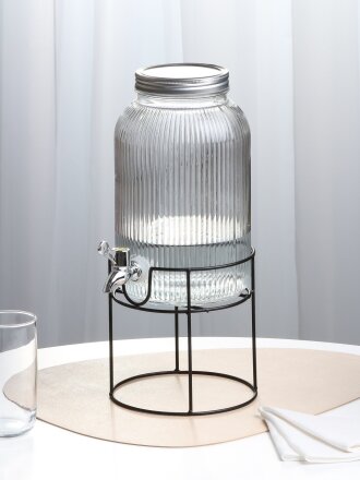 Лимонадница стекло, 3.7 л, с крышкой, Daniks, Грани